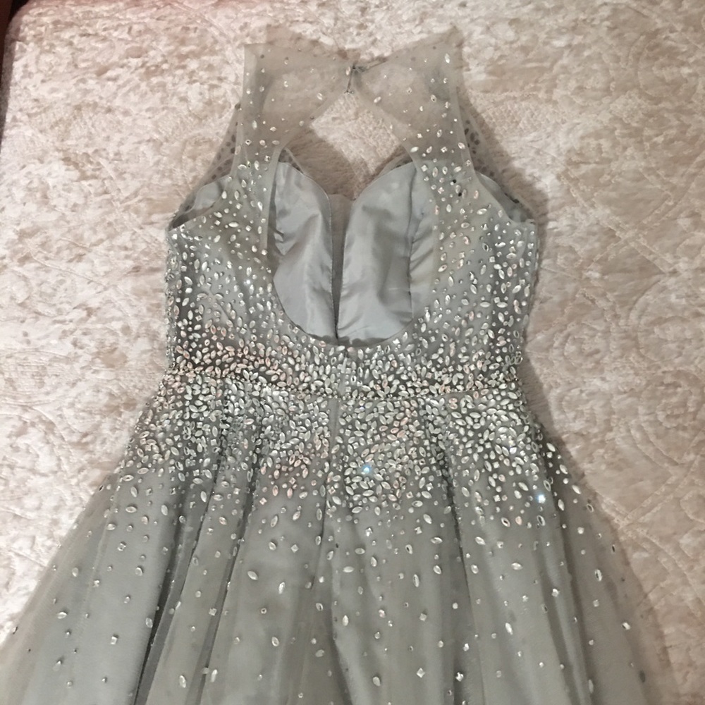 Silver Crystal Embellished Tulle Ball Gown - Picture 9 of 16